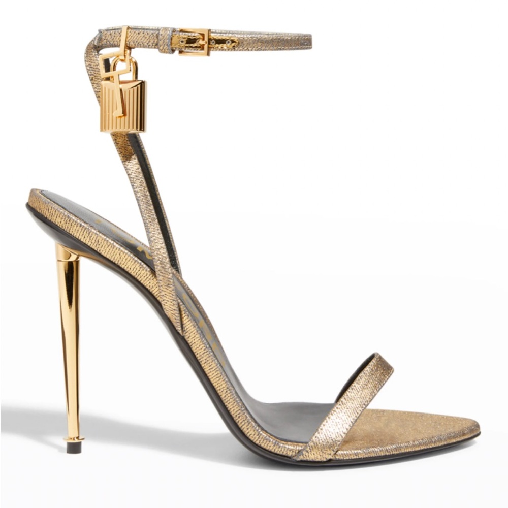 TOM FORD Lock 105mm Metallic Ankle-Strap Sandals
